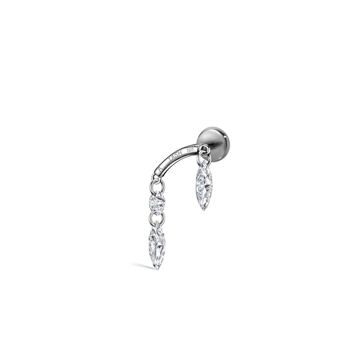 Floating Marquise and Round Diamond Drape Threaded Stud Earring With Titanium Backing
