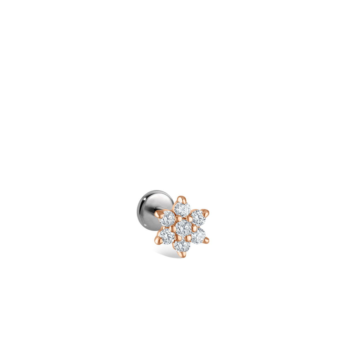 Diamond Flower Threaded Stud Earring With Titanium Backing