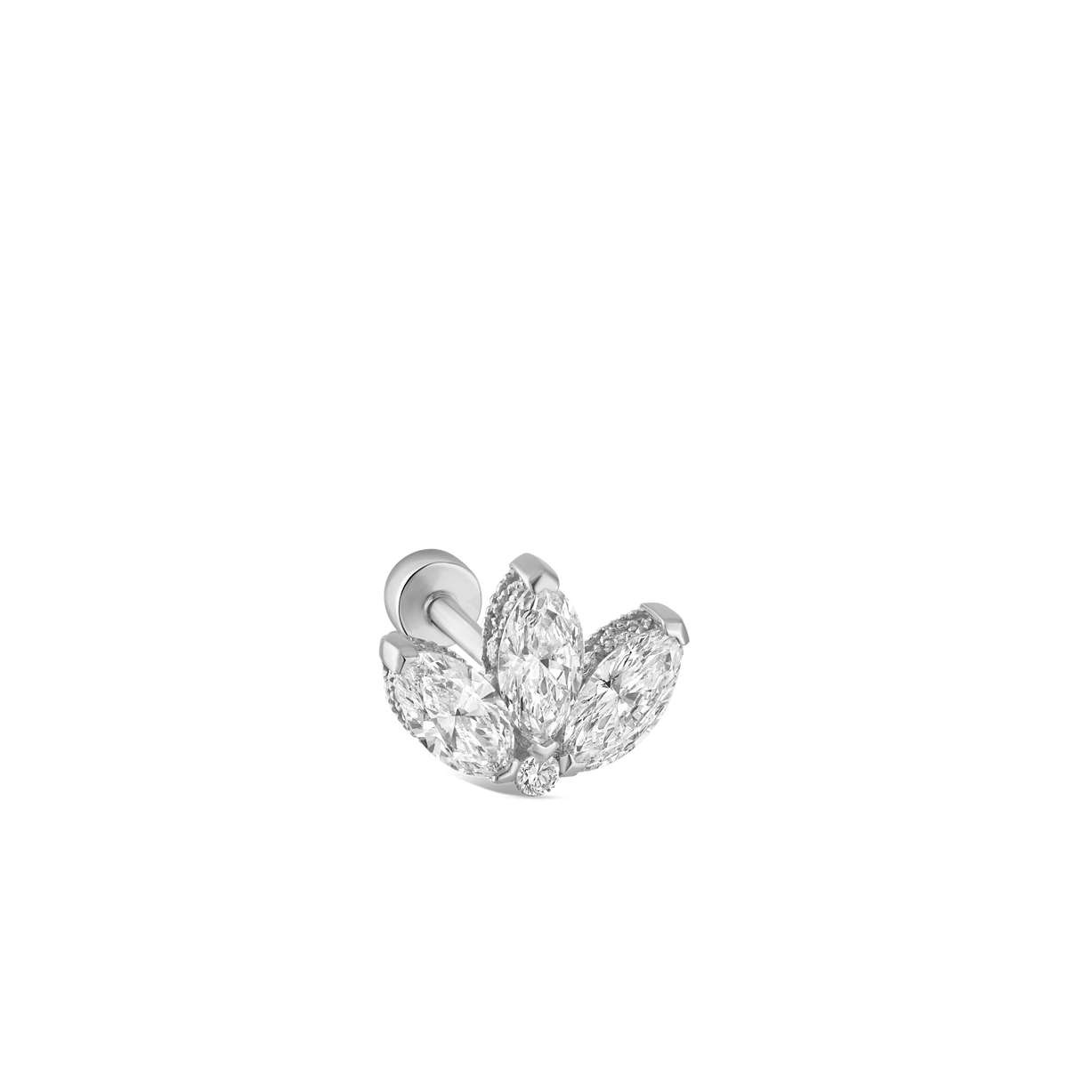 Diamond Engraved Lotus Threaded Stud Earring With Titanium Backing