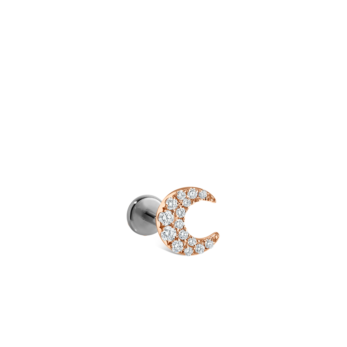 Diamond Moon Threaded Stud Earring With Titanium Backing
