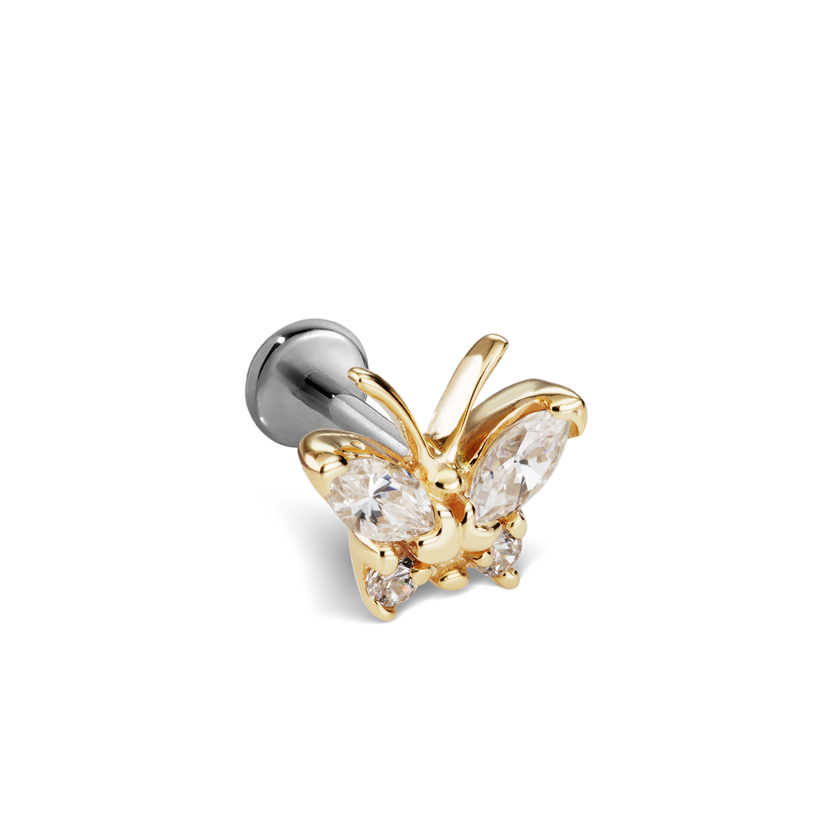 Diamond Marquise Butterfly Threaded Stud Earring With Titanium Backing