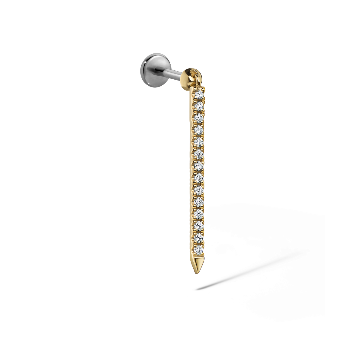 Diamond Eternity Bar Charm Threaded Stud Earring With Titanium Backing