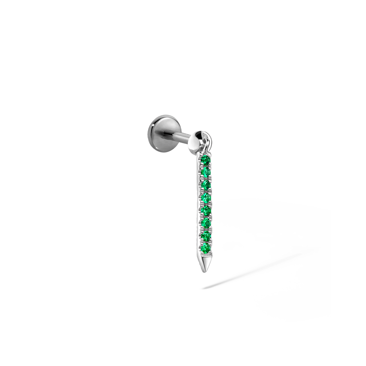 Emerald Eternity Bar Charm Threaded Stud Earring With Titanium Backing