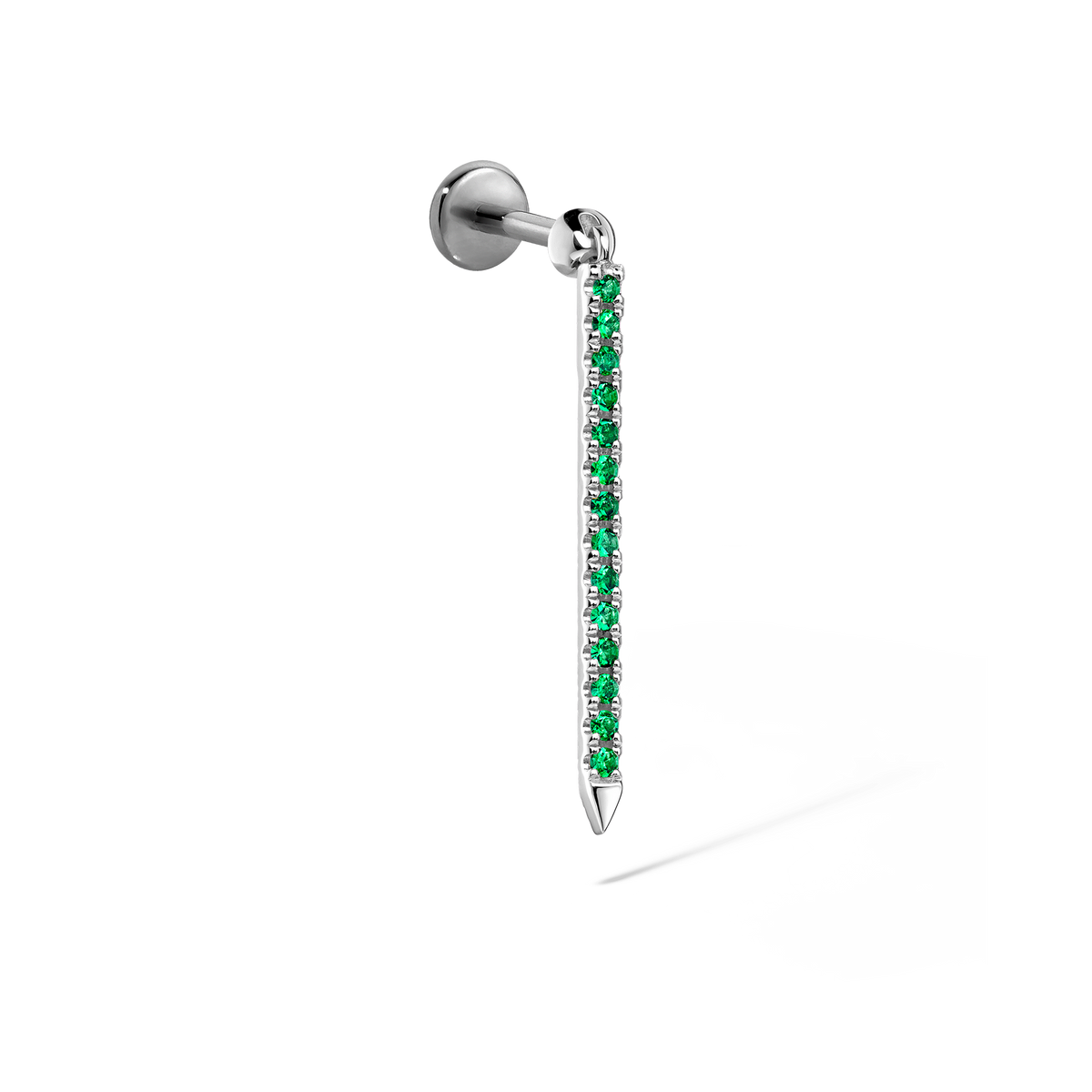 Emerald Eternity Bar Charm Threaded Stud Earring With Titanium Backing