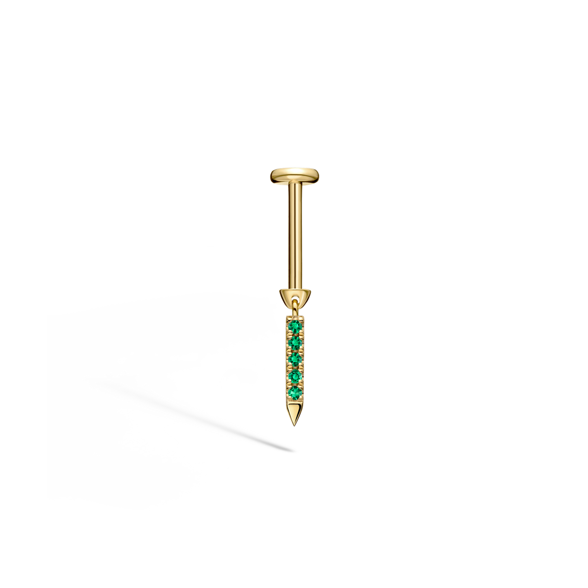 Emerald Eternity Bar Charm Threaded Stud Earring