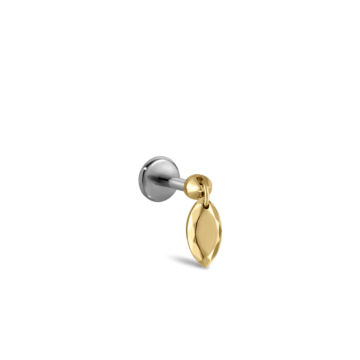 Faceted Gold Marquise Threaded Charm Earring With Titanium Backing