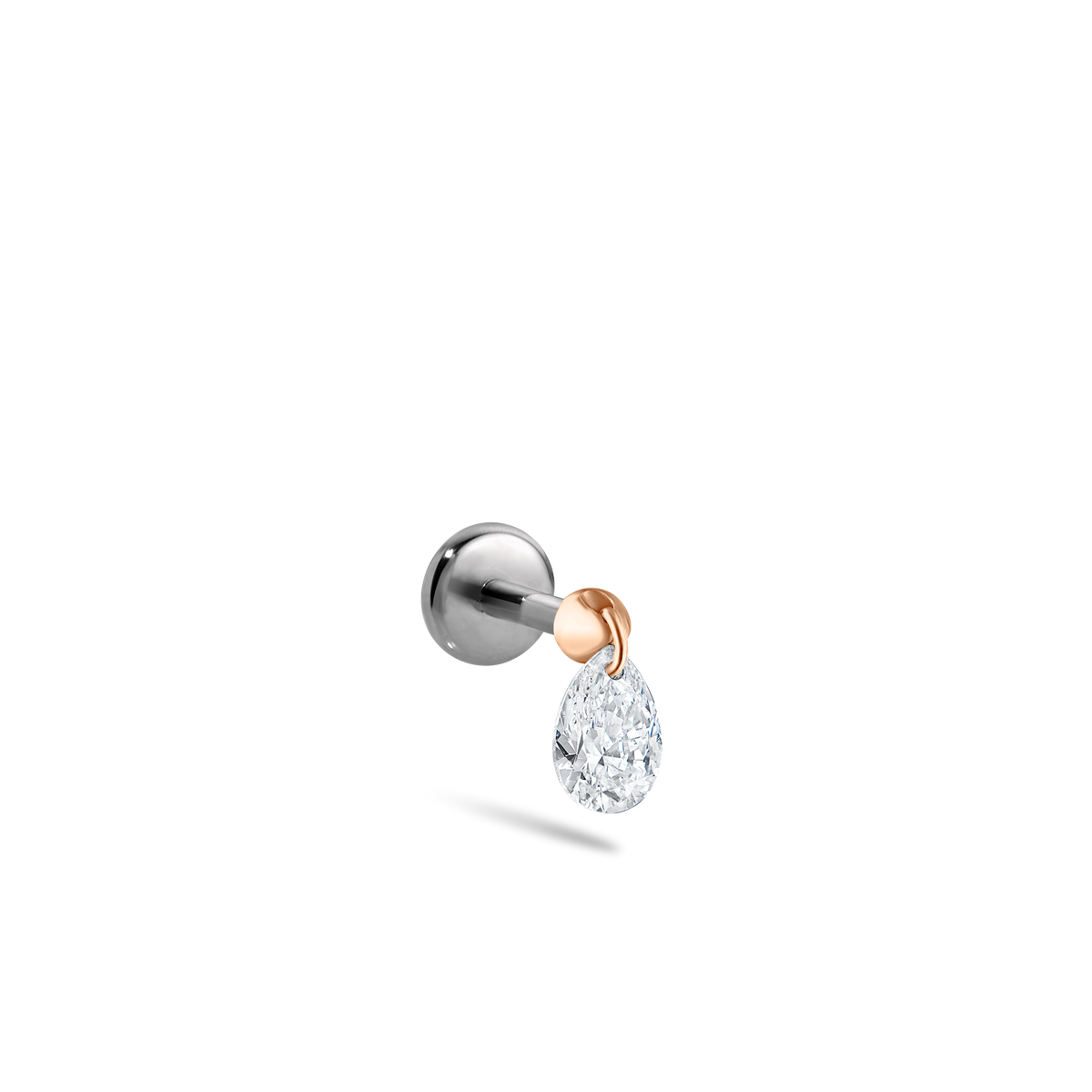 Floating Pear Diamond Charm Threaded Stud Earring With Titanium Backing