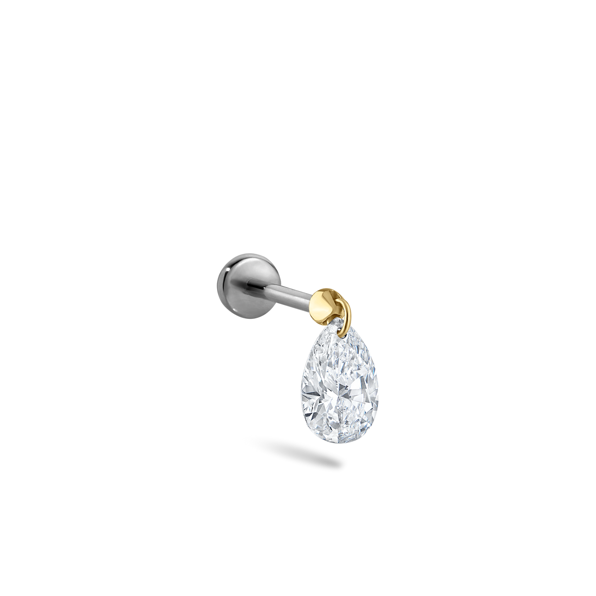 Floating Pear Diamond Charm Threaded Stud Earring With Titanium Backing