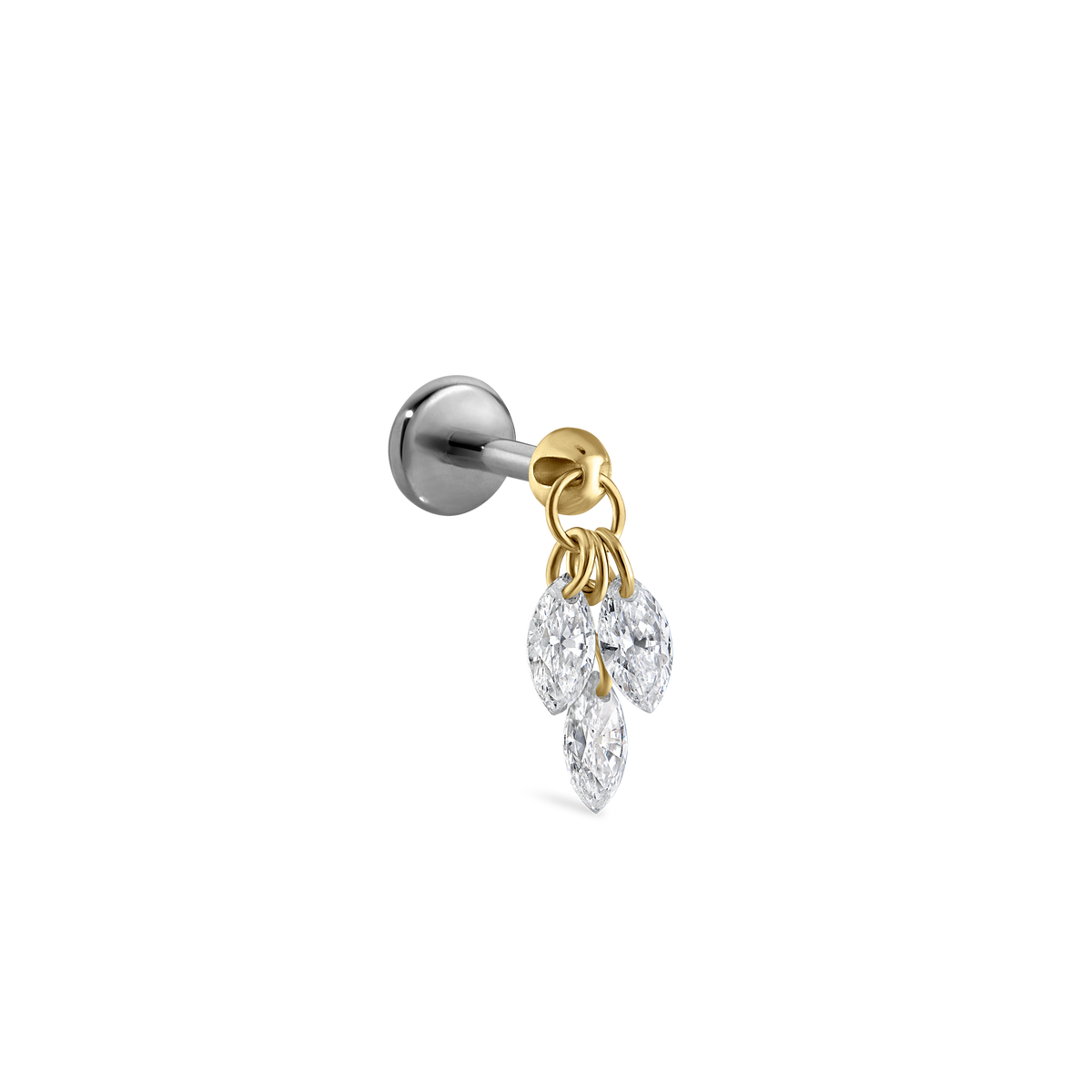Floating Diamond Plume Threaded Charm Earring With Titanium Backing