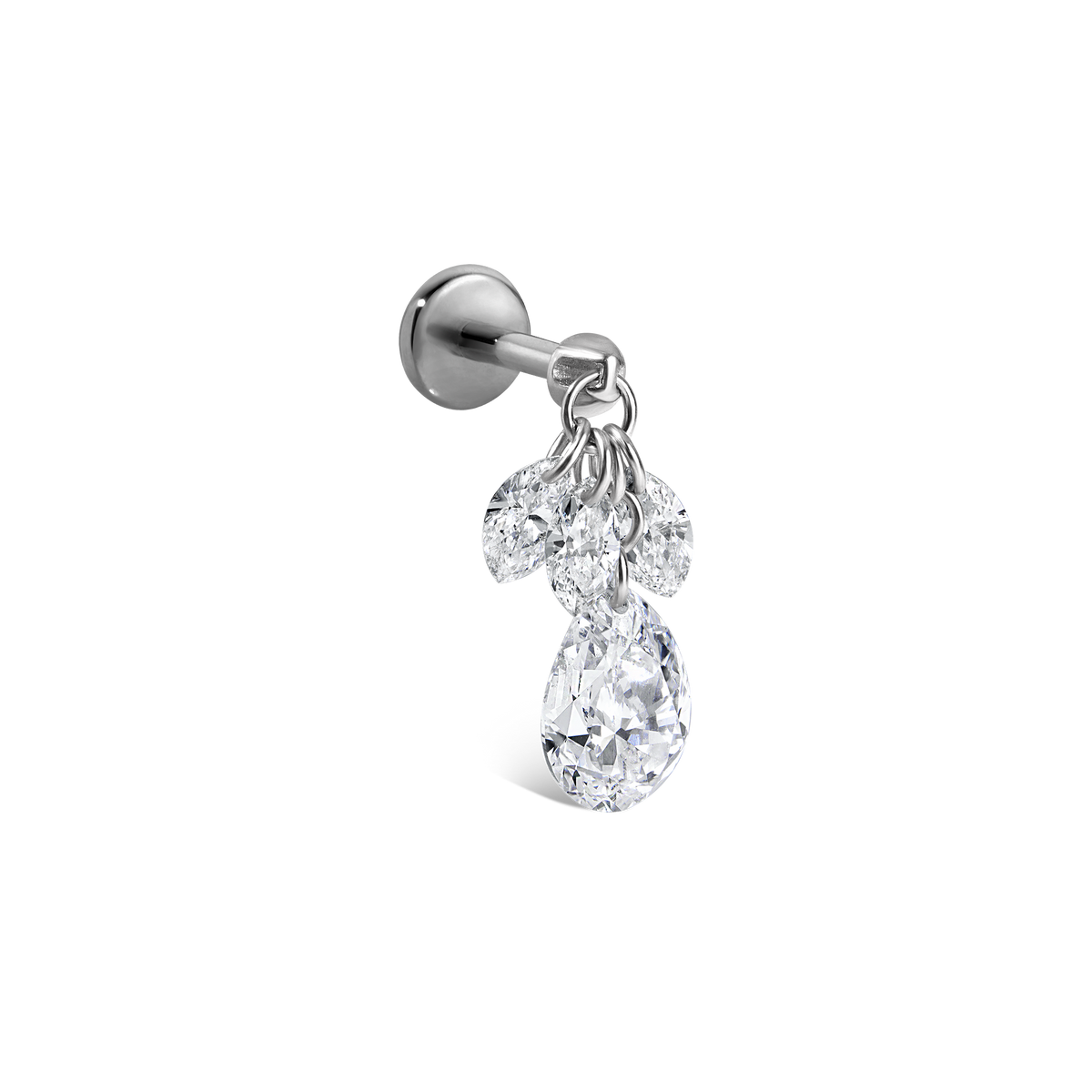 Floating Pear Diamond Plume Threaded Charm Earring With Titanium Backing