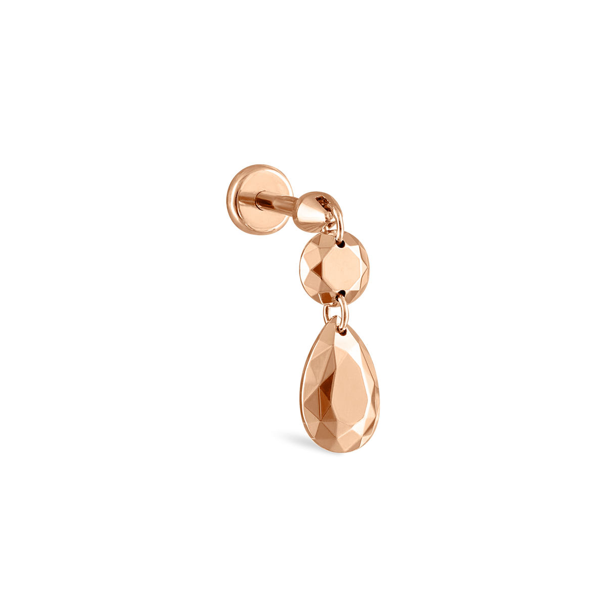 Double Faceted Gold Threaded Charm Stud Earring