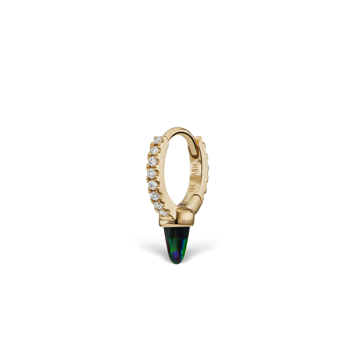 Single Short Black Opal Spike Diamond Eternity Hoop Earring