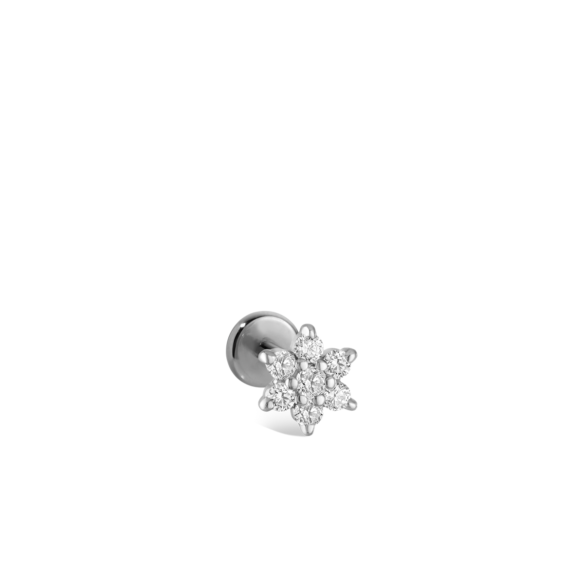 Diamond Flower Threaded Stud Earring With Titanium Backing