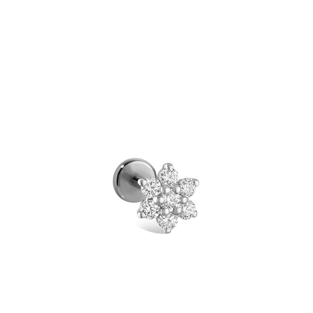 Diamond Flower Threaded Stud Earring With Titanium Backing