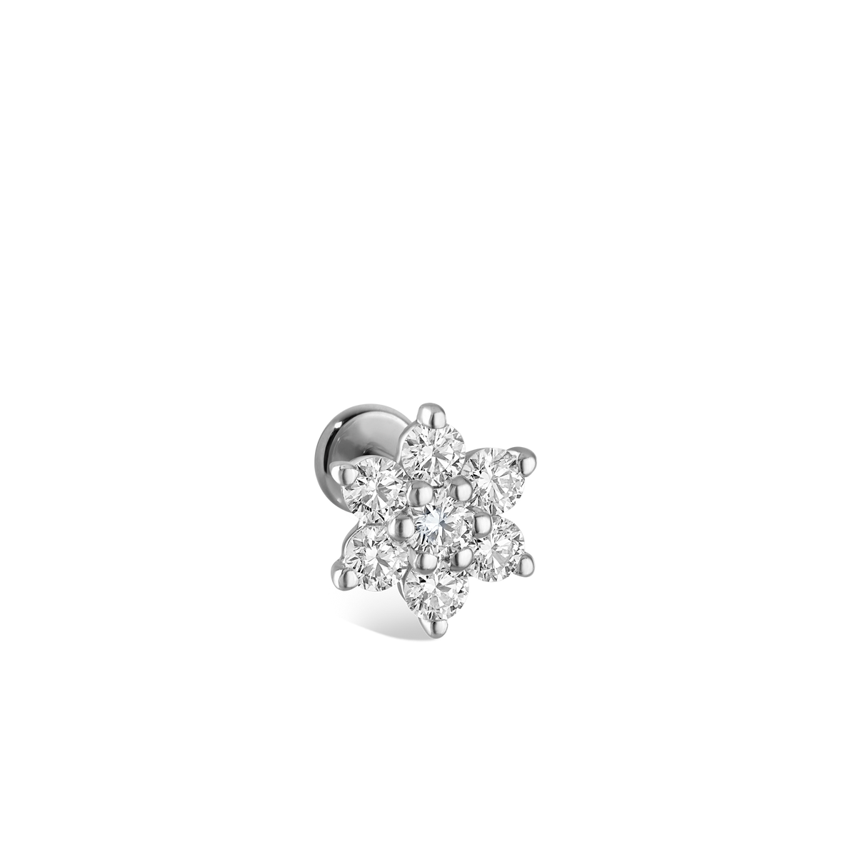 Diamond Flower Threaded Stud Earring With Titanium Backing