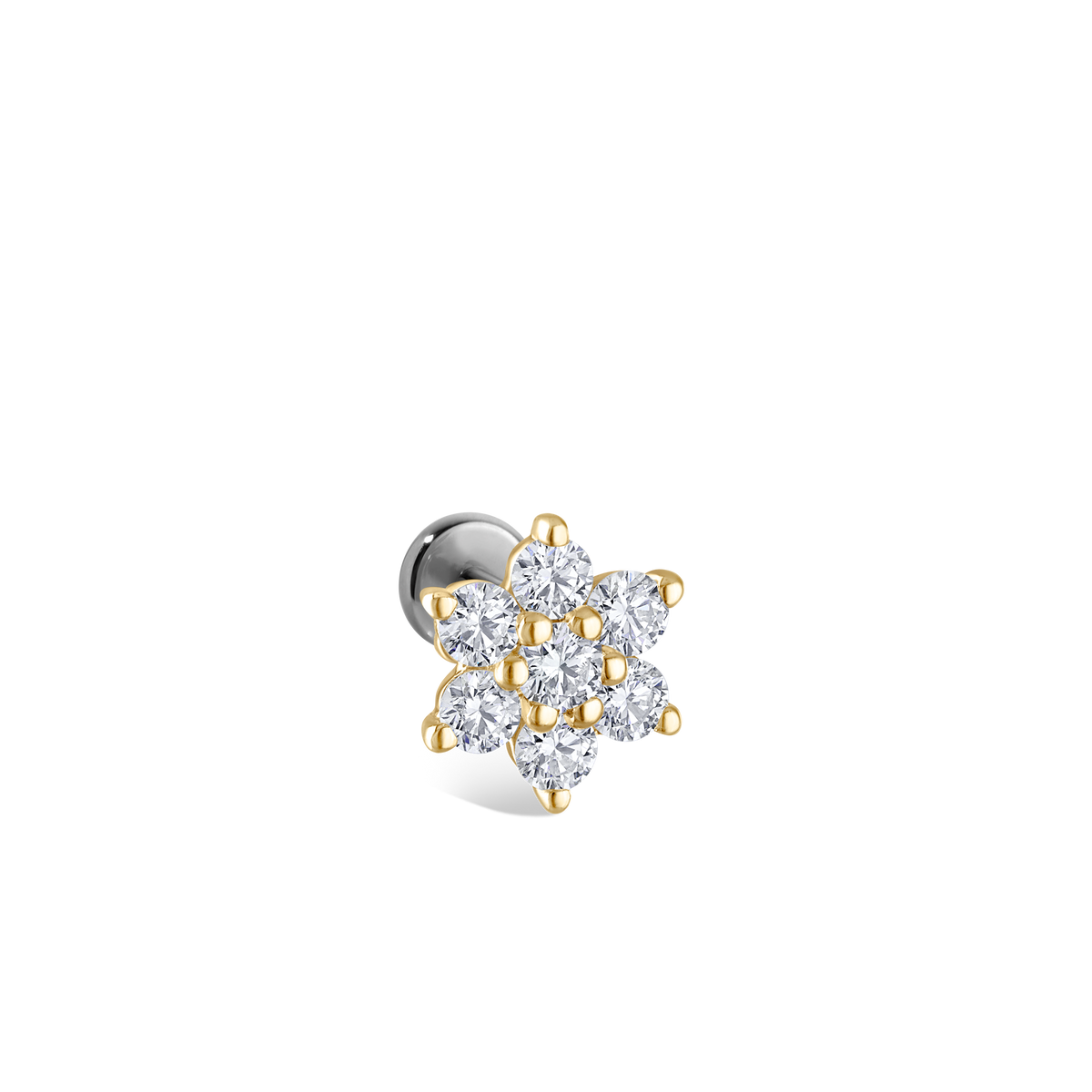 Diamond Flower Threaded Stud Earring With Titanium Backing