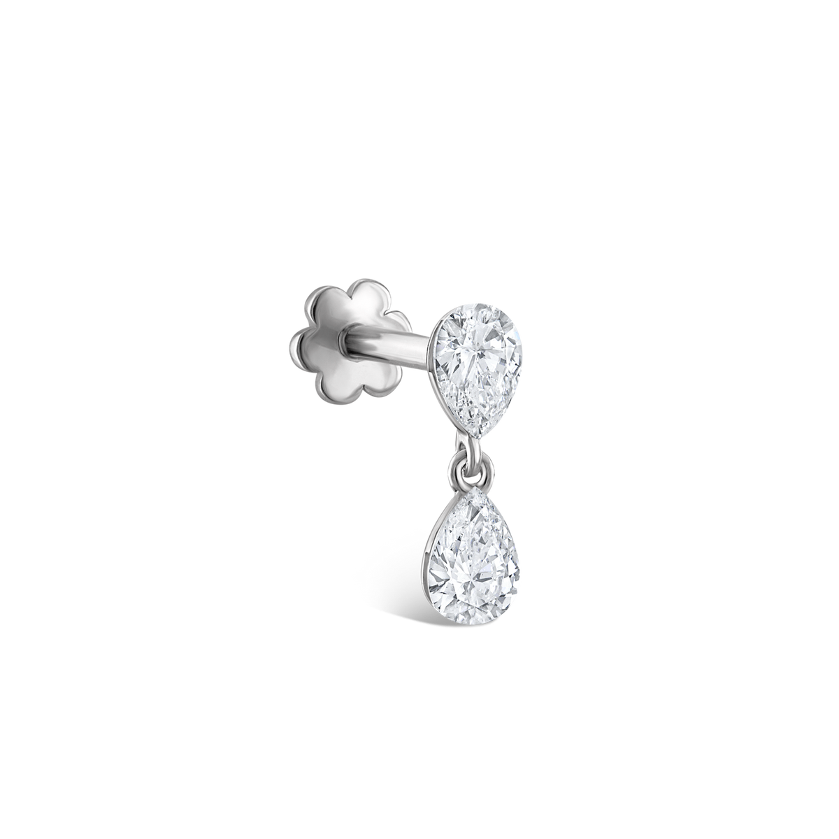 Invisible Set Diamond Pear Dangle Threaded Stud Earring