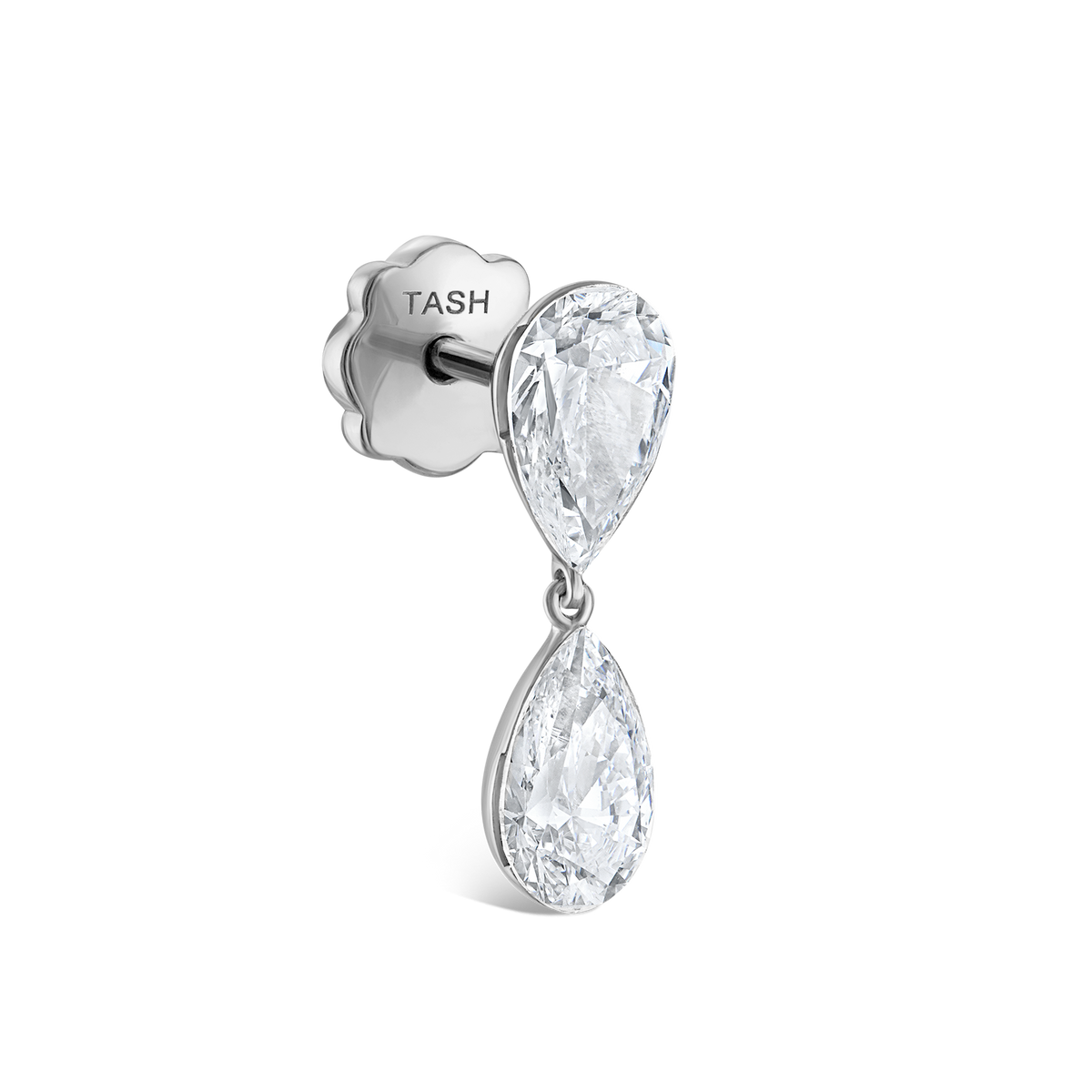 Invisible Set Diamond Pear Dangle Threaded Stud Earring