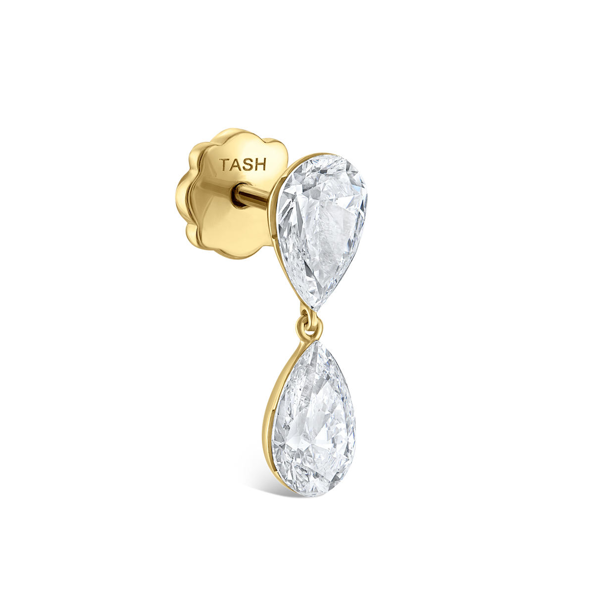 Invisible Set Diamond Pear Dangle Threaded Stud Earring