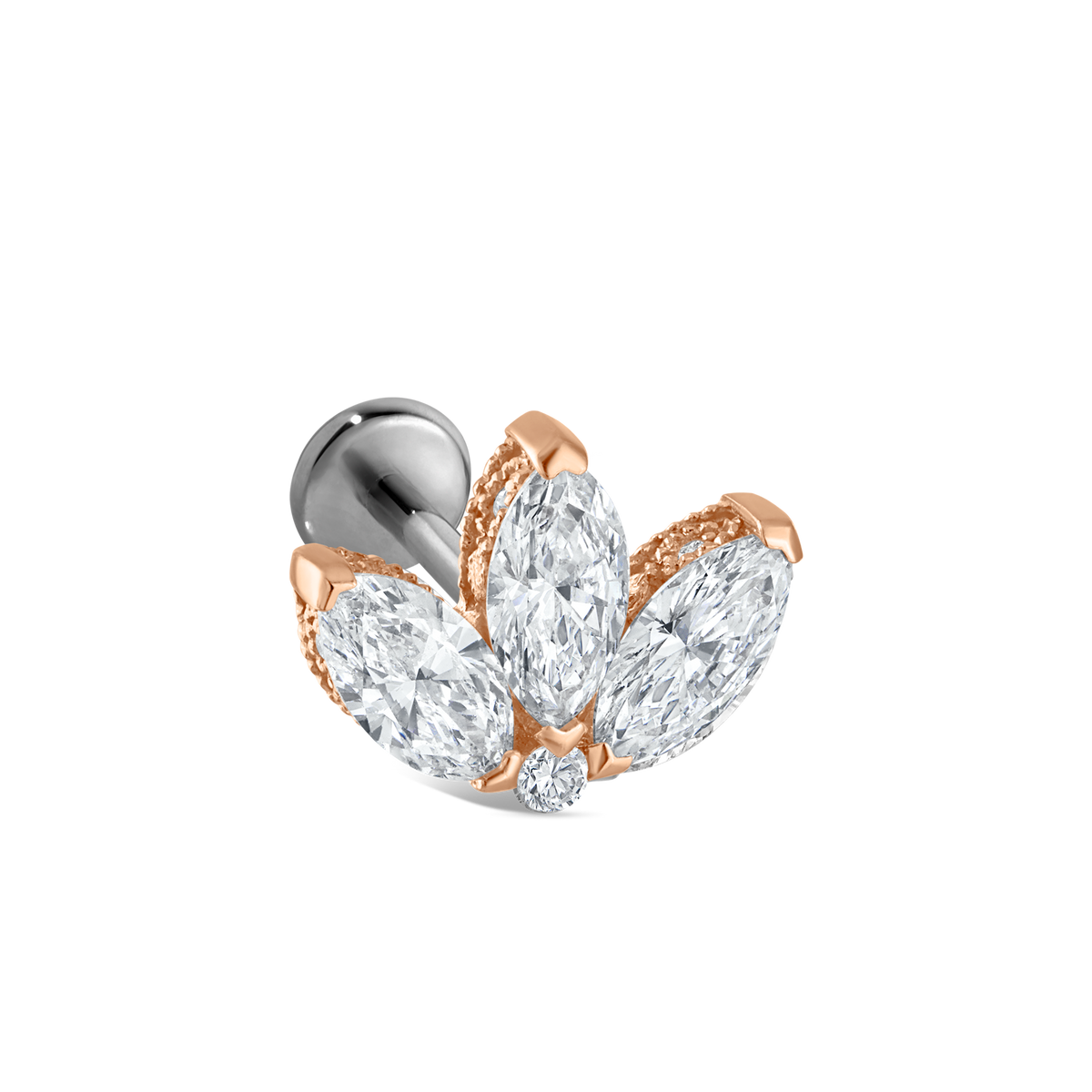 Diamond Engraved Lotus Threaded Stud Earring With Titanium Backing