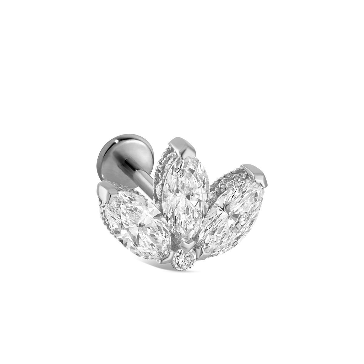 Diamond Engraved Lotus Threaded Stud Earring With Titanium Backing