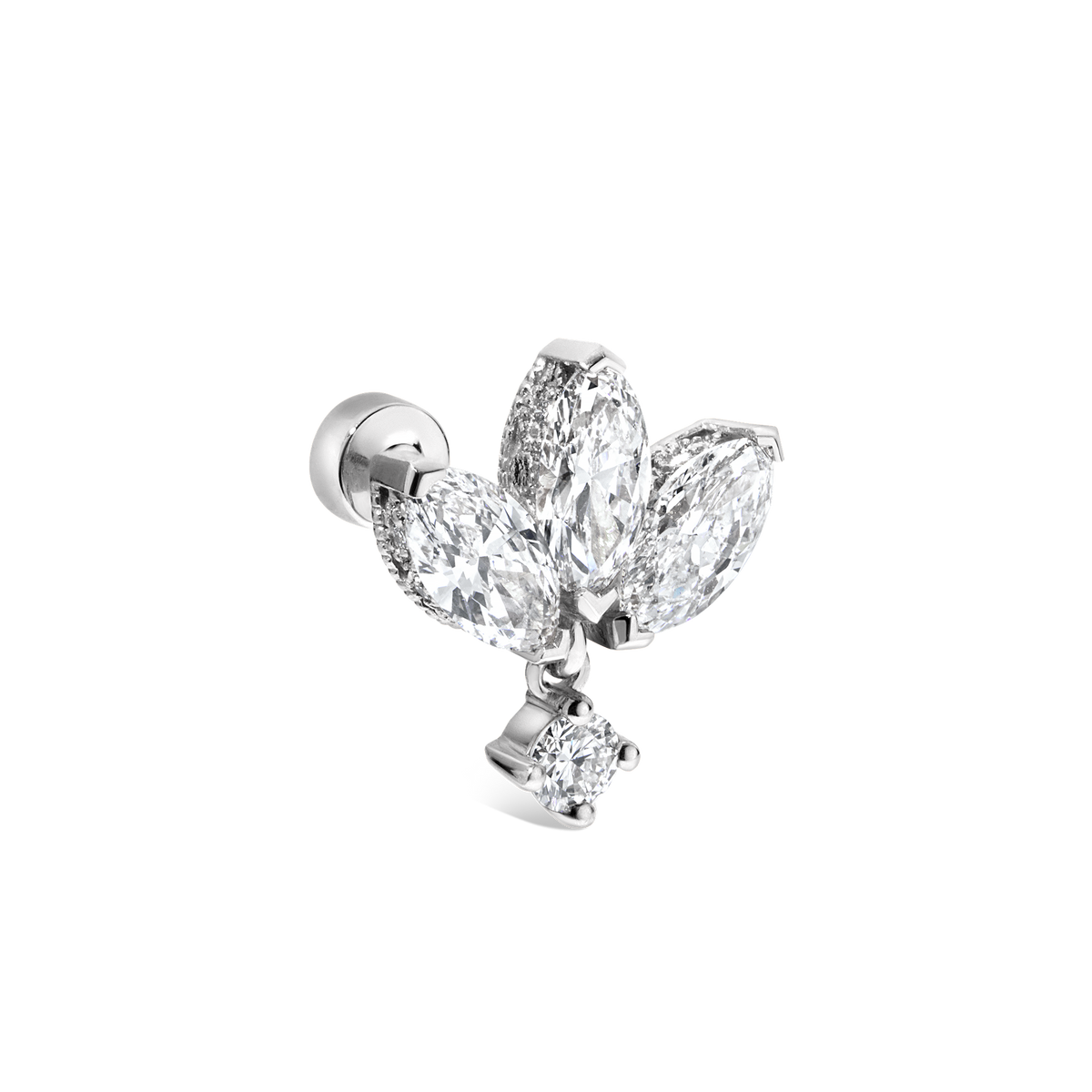 Diamond Engraved Lotus with Dangle Threaded Stud Earring
