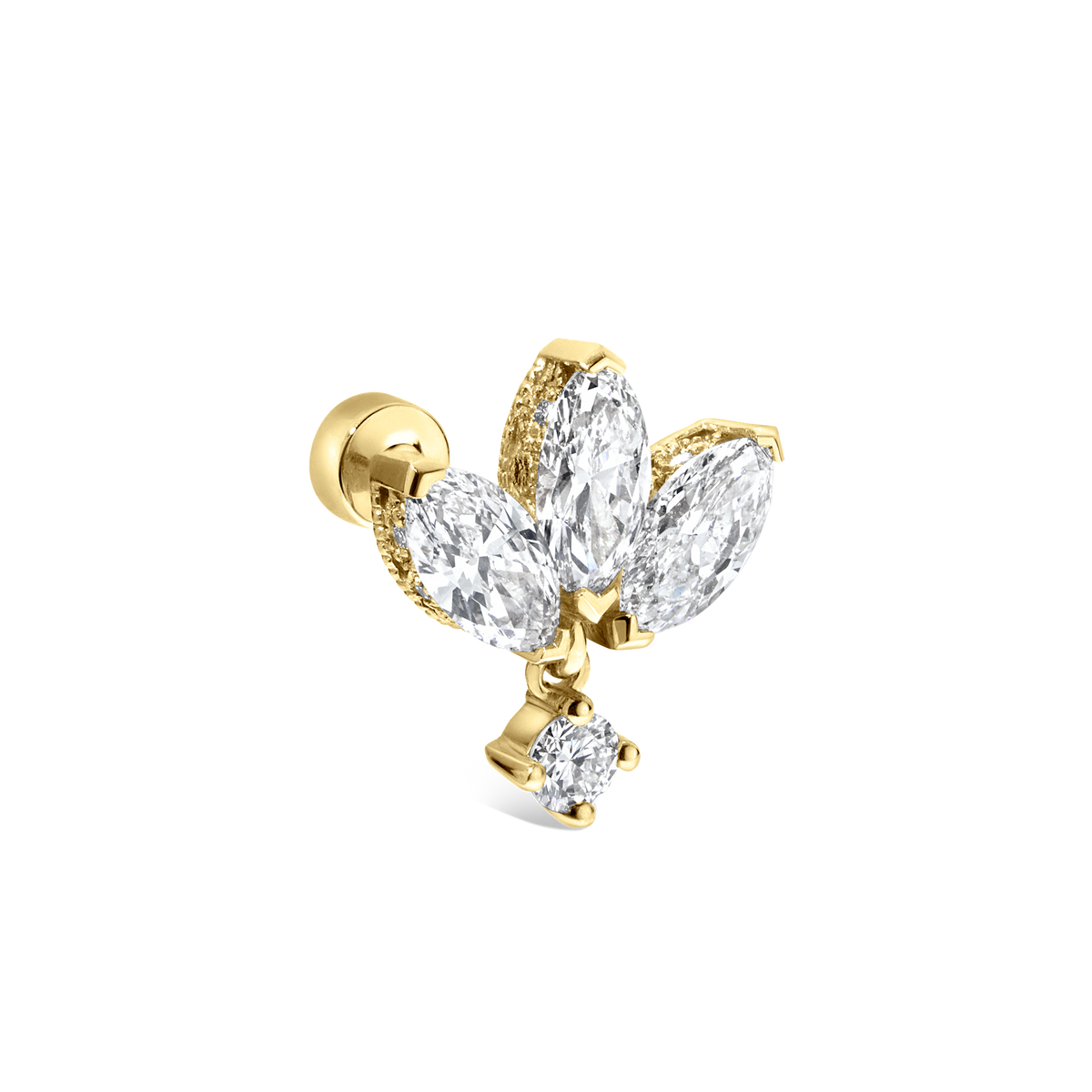 Diamond Engraved Lotus with Dangle Threaded Stud Earring