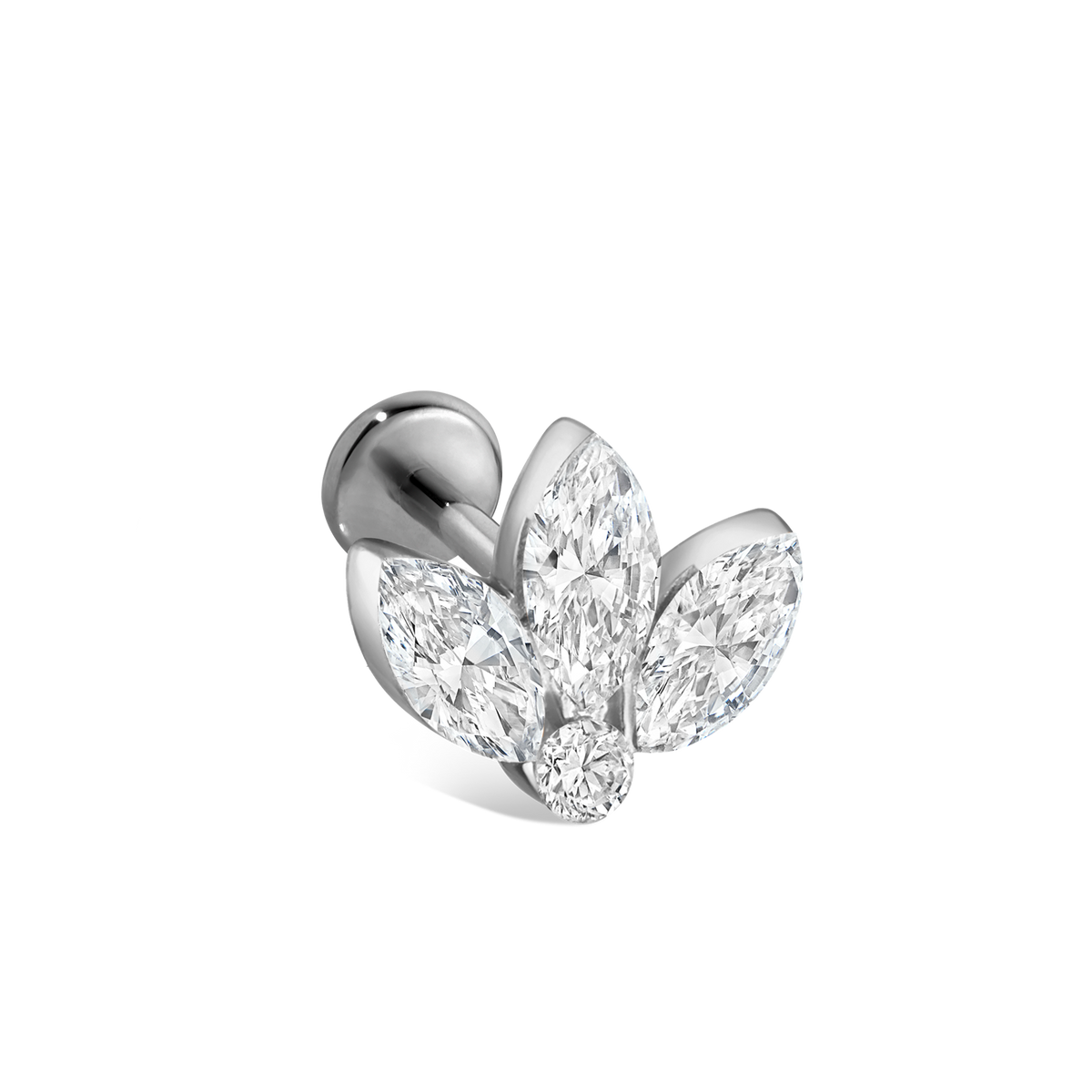 Diamond Engraved Lotus Threaded Stud Earring With Titanium Backing