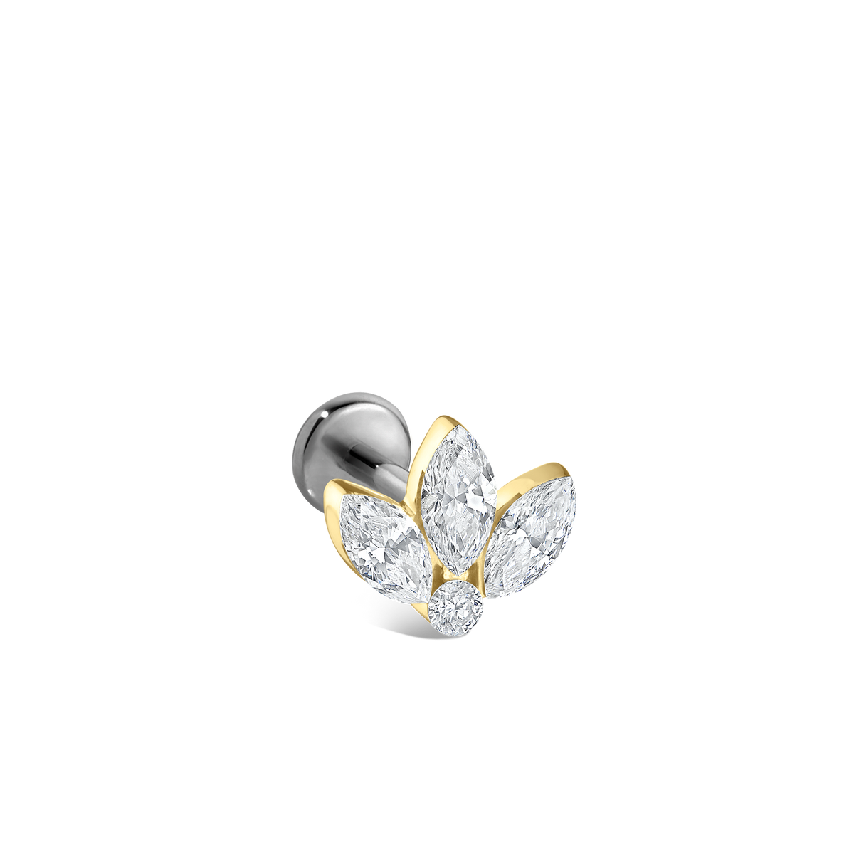 Diamond Engraved Lotus Threaded Stud Earring With Titanium Backing