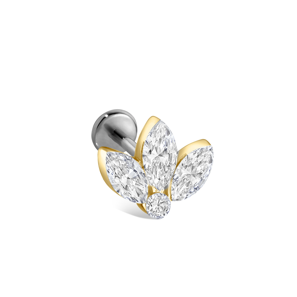 Diamond Engraved Lotus Threaded Stud Earring With Titanium Backing