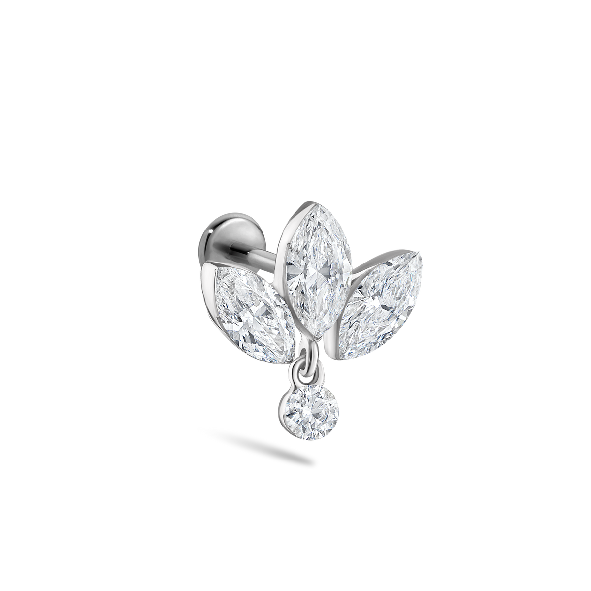 Invisible Diamond Lotus with Dangle Threaded Stud Earring With Titanium Backing