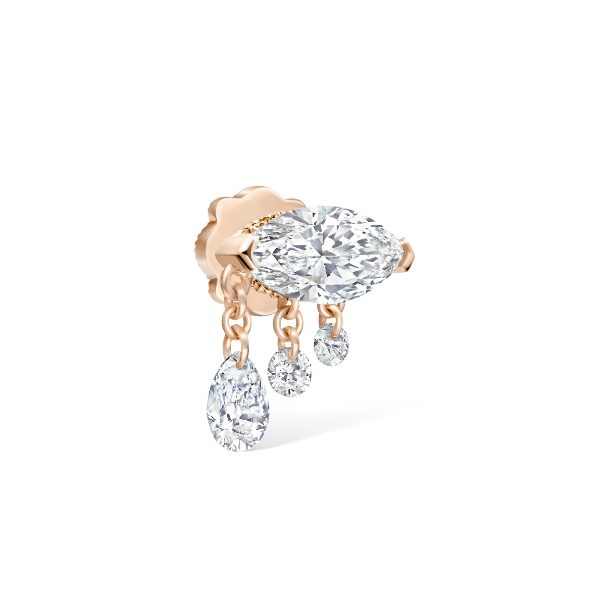 Triple Teardrop Marquise Diamond Threaded Stud Earring