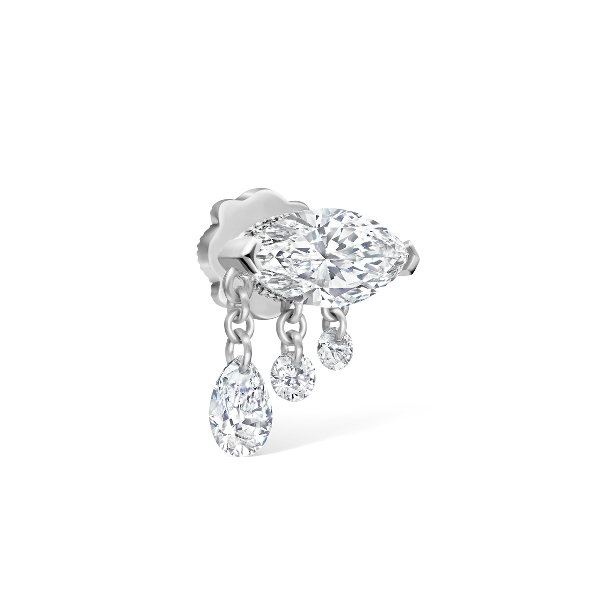 Triple Teardrop Marquise Diamond Threaded Stud Earring