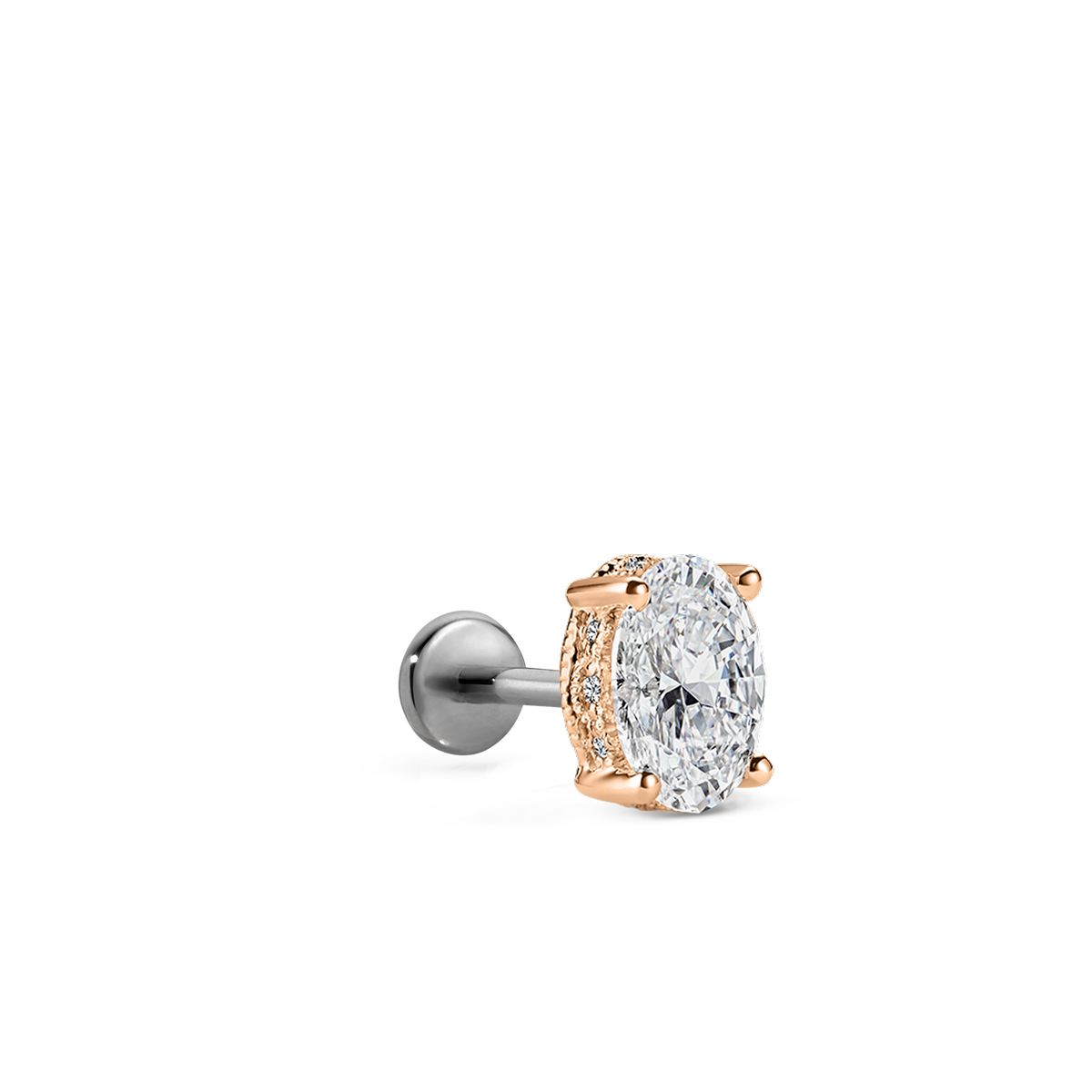 Oval Diamond Engraved Threaded Stud Earring With Titanium Backing