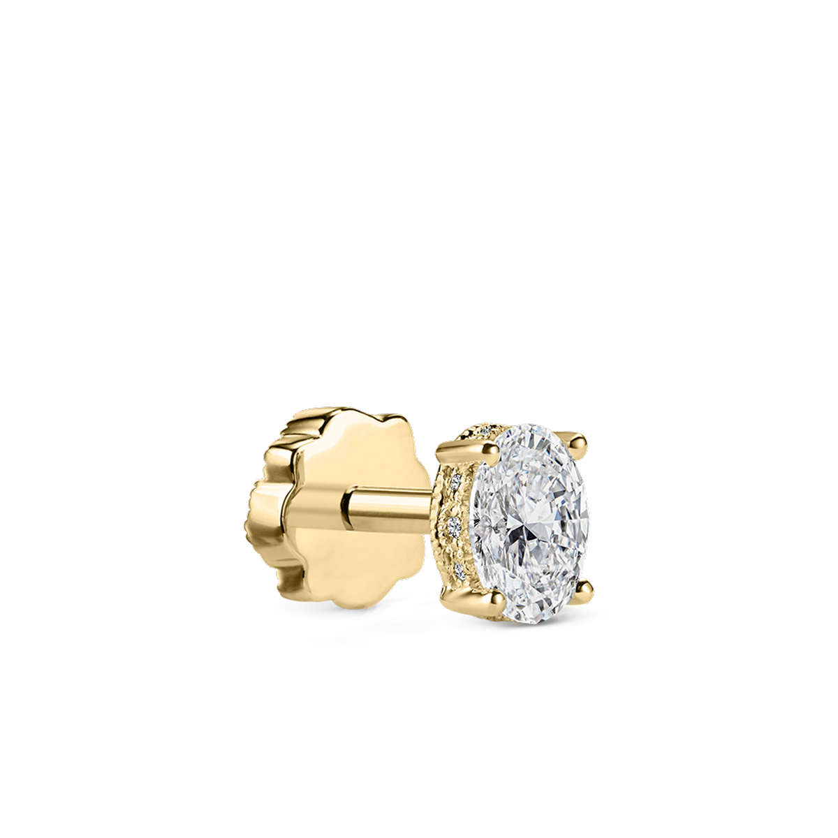 Oval Diamond Engraved Threaded Stud Earring