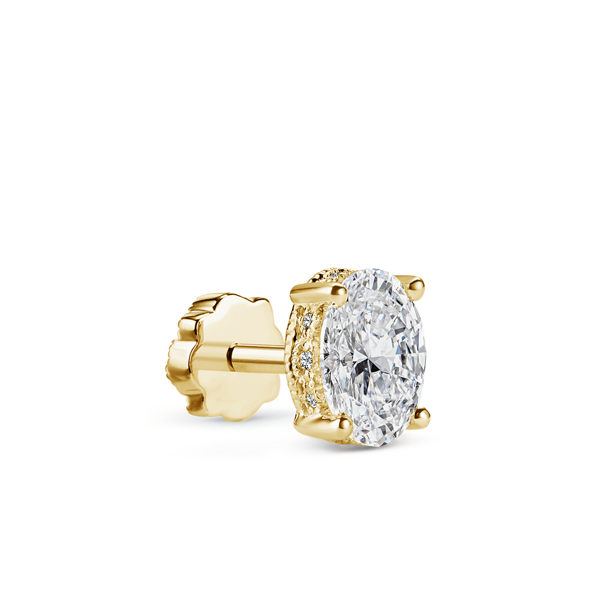 Oval Diamond Engraved Threaded Stud Earring