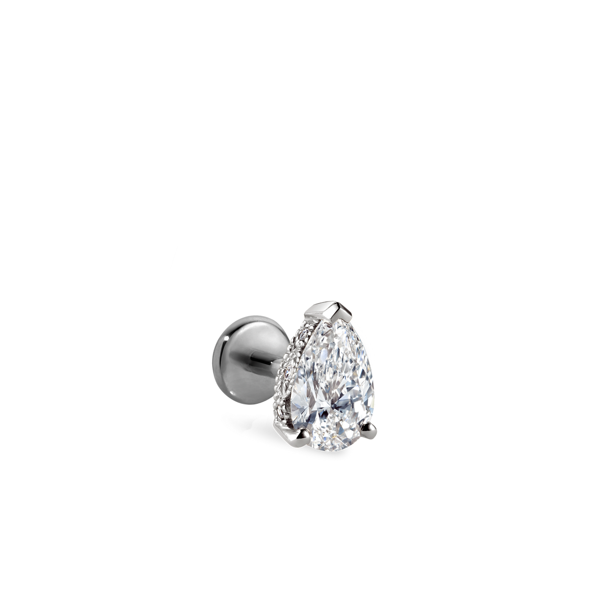 Pear Diamond Threaded Stud Earring With Titanium Backing