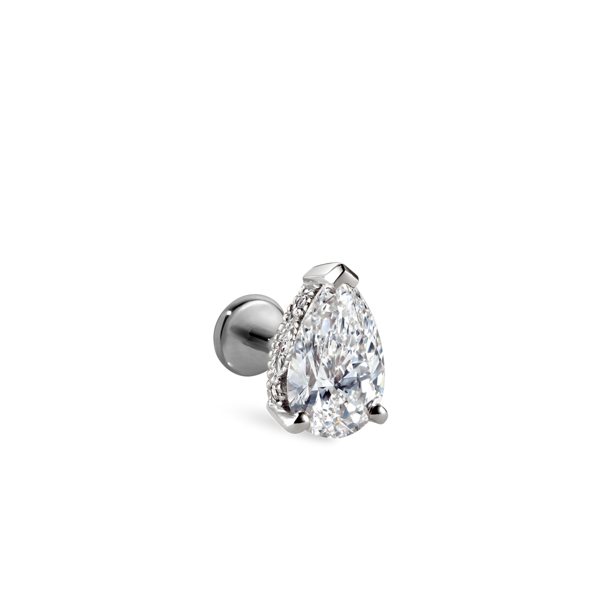 Pear Diamond Threaded Stud Earring With Titanium Backing
