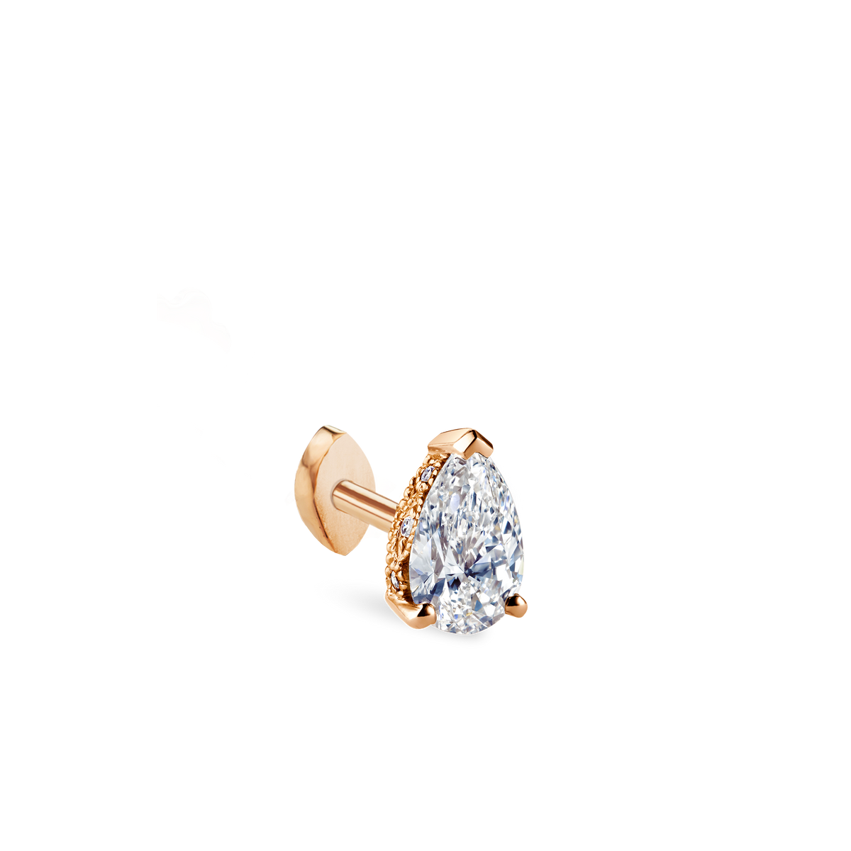 Pear Diamond Threaded Stud Earring, Marquise Diamond Back