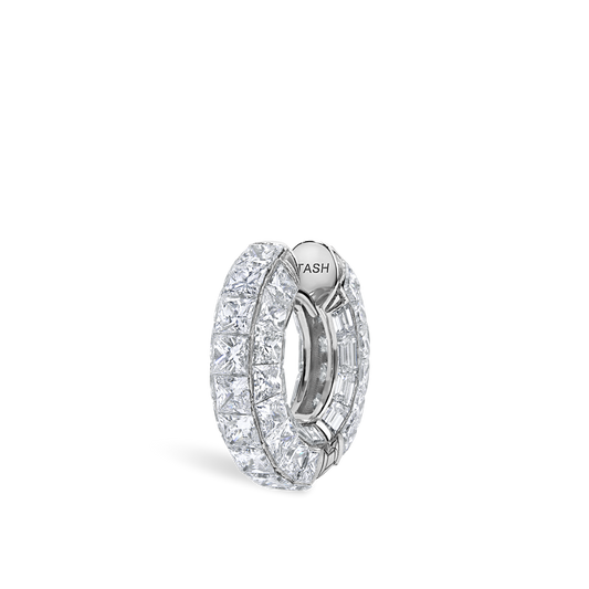 2.25 Princess and Baguette Diamond Three Row Pavé Hoop Earring