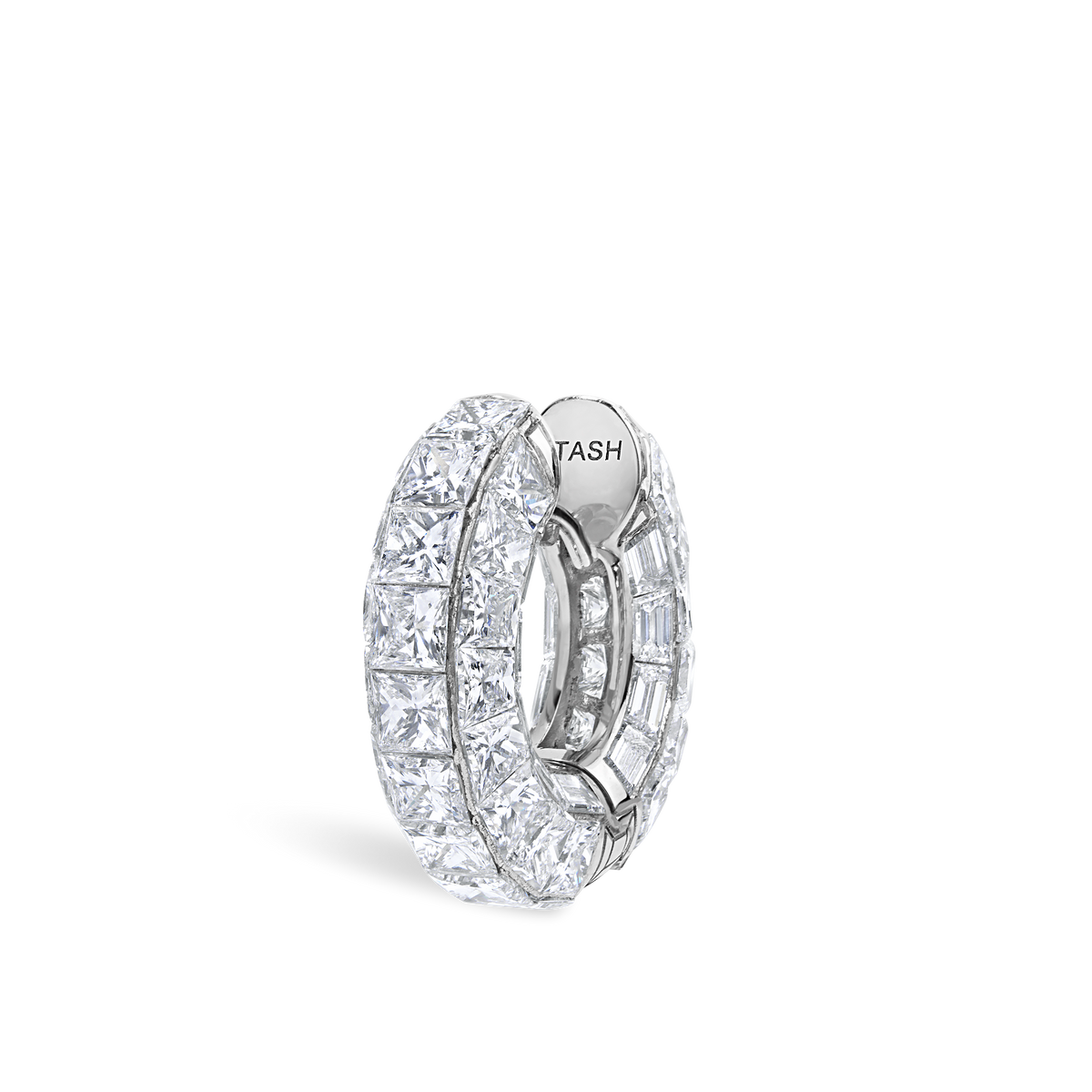 2.75 Princess and Baguette Diamond Three Row Pavé Hoop Earring