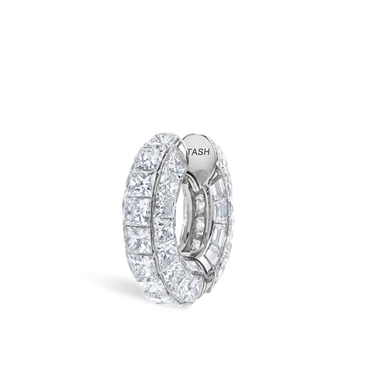 2.75 Princess and Baguette Diamond Three Row Pavé Hoop Earring