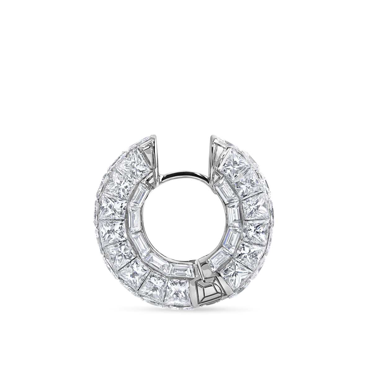 2.75 Princess and Baguette Diamond Three Row Pavé Hoop Earring