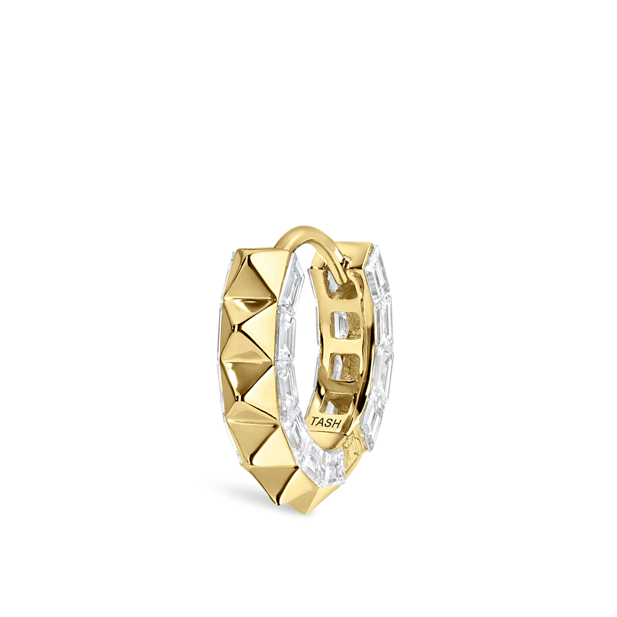 2.5mm Pyramid and Baguette Diamond Eternity Hoop Earring