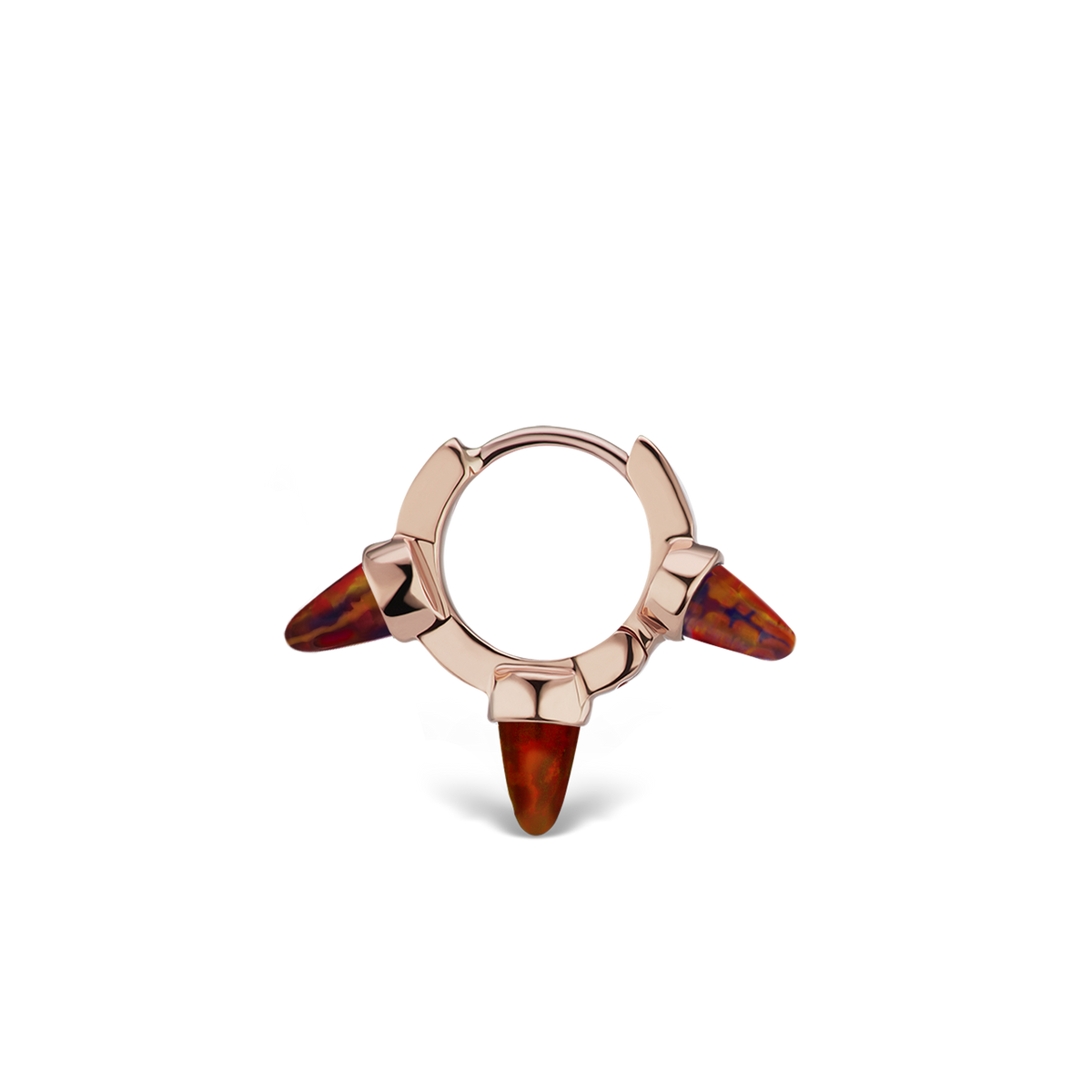 Triple Short Black-Red Opal Spike Hoop Earring