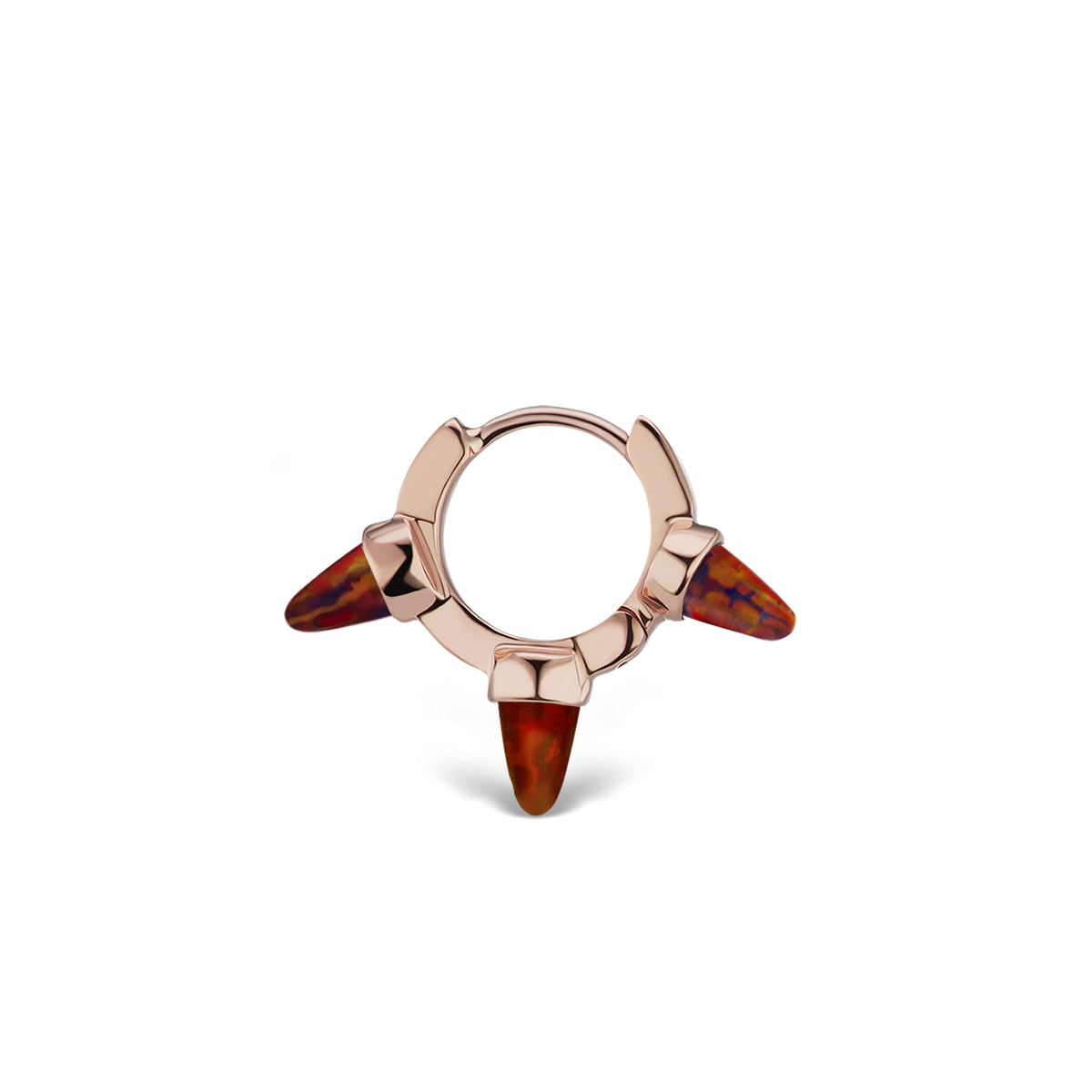 Triple Short Black-Red Opal Spike Hoop Earring