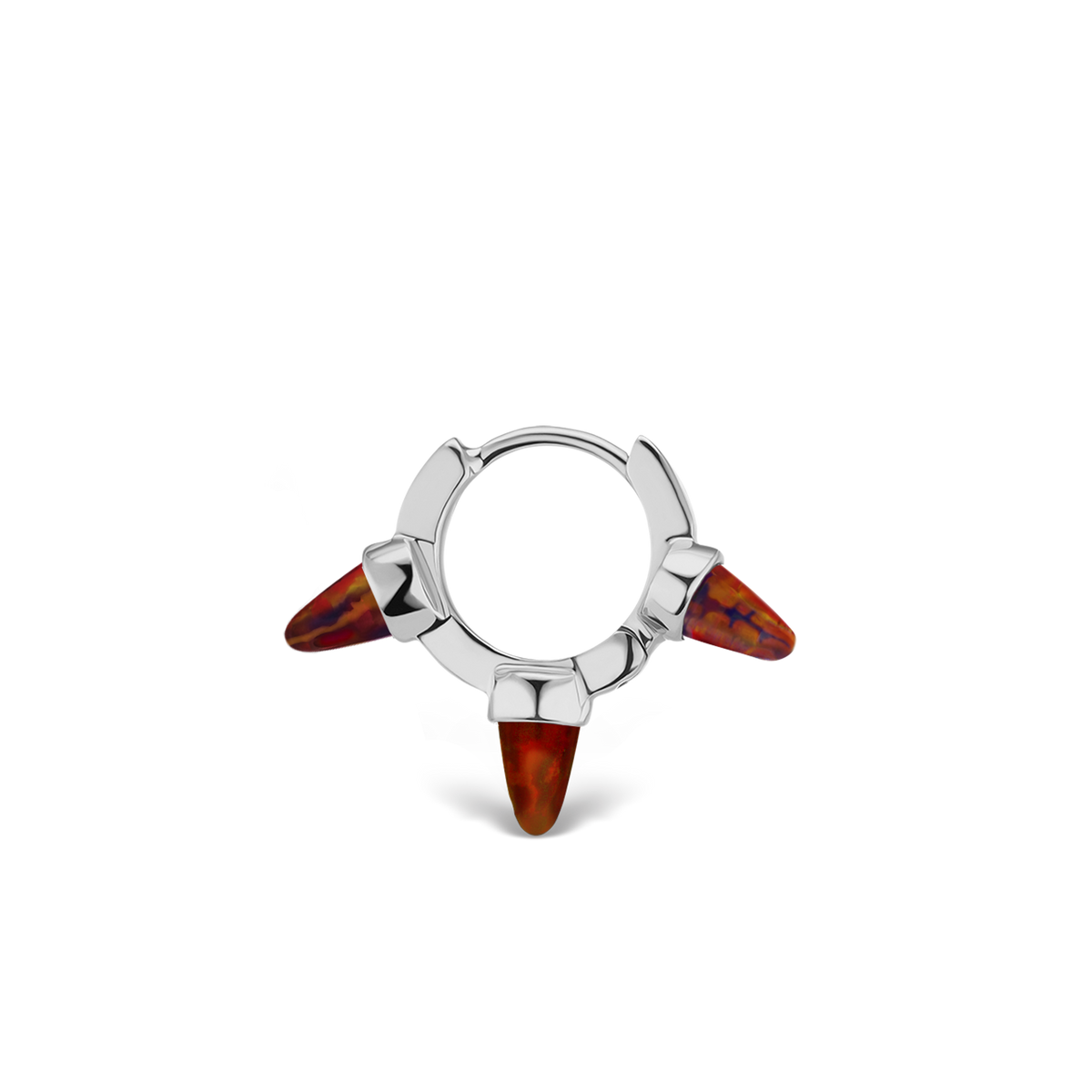 Triple Short Black-Red Opal Spike Hoop Earring