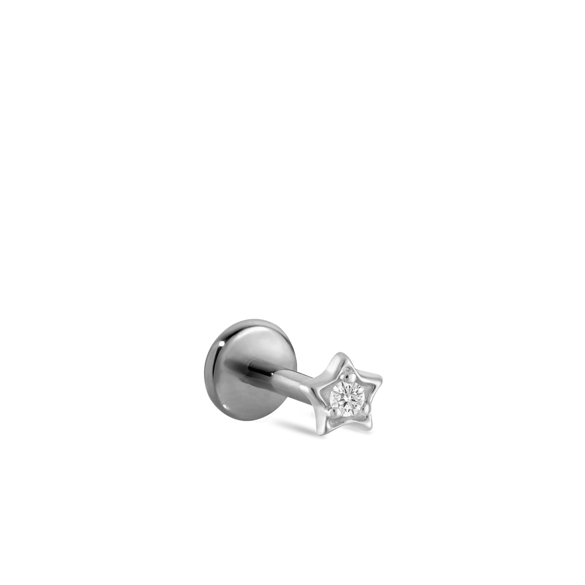Diamond Solitaire Star Threaded Stud Earring With Titanium Backing