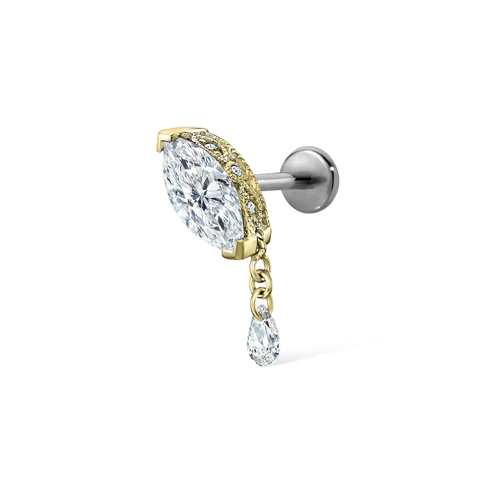 Single Teardrop Marquise Diamond Threaded Stud Earring With Titanium Backing