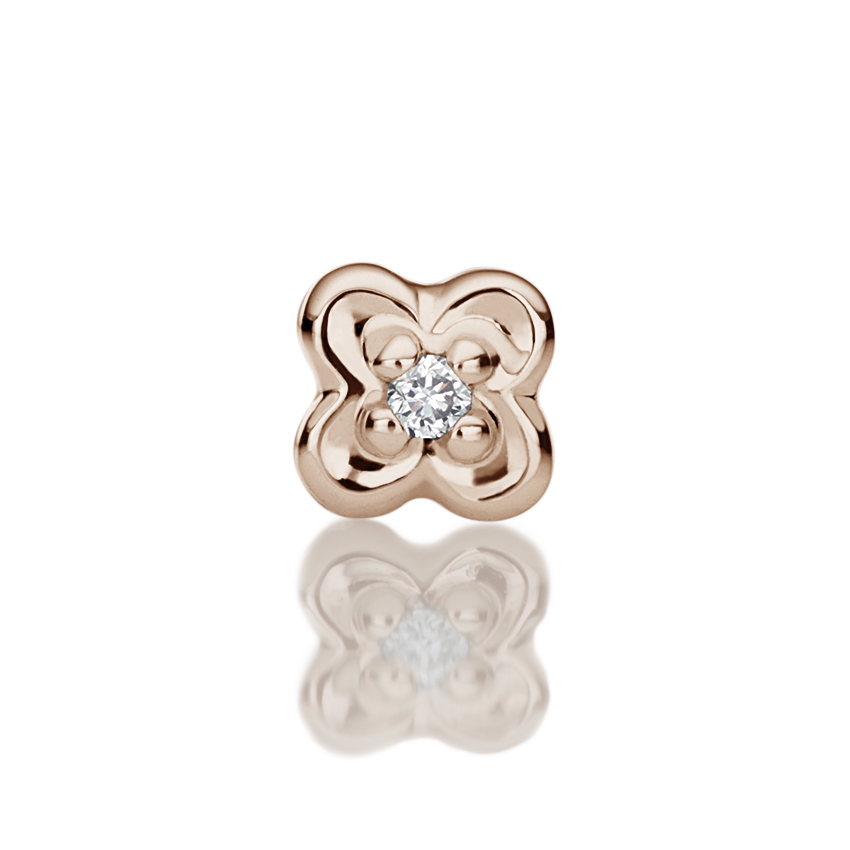 Diamond Lucky Clover Threaded Stud Earring With Titanium Backing